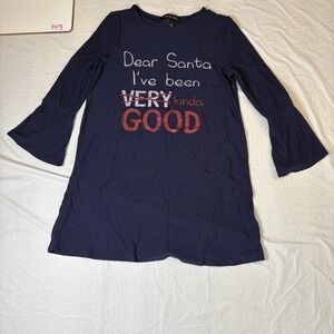 Derek Heart Girls Navy Blue Long Sleeve Dress Sleep Santa Graphic Size M 10-12